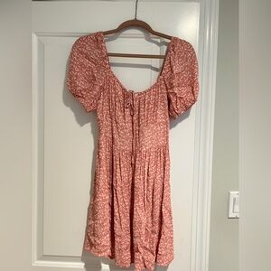 Forever 21 Pink and Orange Ruched Cut Out Mini Sundress